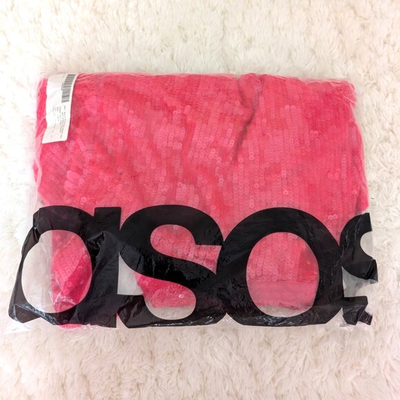 NWT ASOS EDITION sequin mini shirt dress in hot pink (US size 4) - Picture 6 of 7